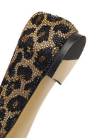 Kadın Leopar Desenli Taşlı Deri Babet | Derimod