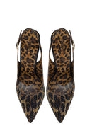 Kadın Leopar Desenli Taşlı Arkası Açık Yüksek İnce Topuklu Deri Ayakkabı | Derimod