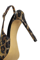 Kadın Leopar Desenli Taşlı Arkası Açık Yüksek İnce Topuklu Deri Ayakkabı | Derimod