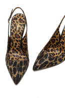 Kadın Leopar Desenli Taşlı Arkası Açık Yüksek İnce Topuklu Deri Ayakkabı | Derimod