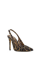Kadın Leopar Desenli Taşlı Arkası Açık Yüksek İnce Topuklu Deri Ayakkabı | Derimod