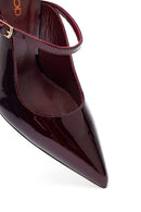 Kadın Bordo Tokalı Yüksek İnce Topuklu Rugan Deri Ayakkabı | Derimod