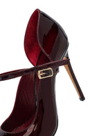 Kadın Bordo Tokalı Yüksek İnce Topuklu Rugan Deri Ayakkabı | Derimod