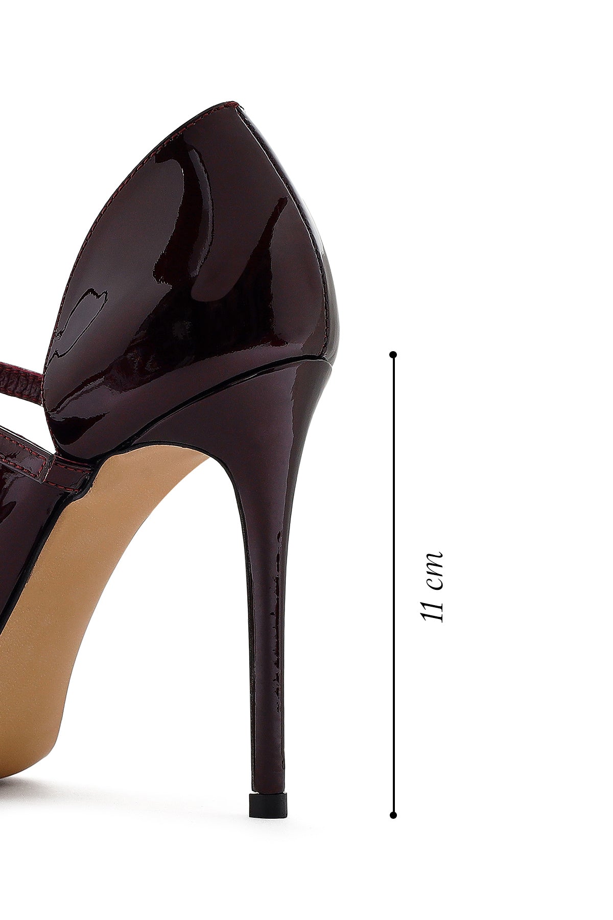 Kadın Bordo Tokalı Yüksek İnce Topuklu Rugan Deri Ayakkabı