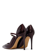 Kadın Bordo Tokalı Yüksek İnce Topuklu Rugan Deri Ayakkabı | Derimod