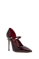 Kadın Bordo Tokalı Yüksek İnce Topuklu Rugan Deri Ayakkabı | Derimod