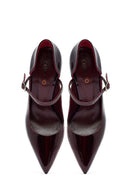 Kadın Bordo Tokalı Yüksek İnce Topuklu Rugan Deri Ayakkabı | Derimod