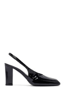Woman Black Patent Leather Slingback Thick Heel Leather Shoe | Derimod