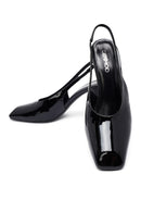 Woman Black Patent Leather Slingback Thick Heel Leather Shoe | Derimod