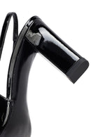 Woman Black Patent Leather Slingback Thick Heel Leather Shoe | Derimod