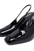 Woman Black Patent Leather Slingback Thick Heel Leather Shoe | Derimod