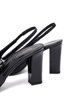 Woman Black Patent Leather Slingback Thick Heel Leather Shoe | Derimod