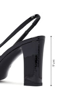 Woman Black Patent Leather Slingback Thick Heel Leather Shoe | Derimod