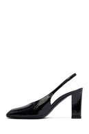 Woman Black Patent Leather Slingback Thick Heel Leather Shoe | Derimod