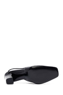 Woman Black Patent Leather Slingback Thick Heel Leather Shoe | Derimod