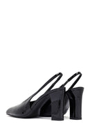 Woman Black Patent Leather Slingback Thick Heel Leather Shoe | Derimod