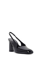 Woman Black Patent Leather Slingback Thick Heel Leather Shoe | Derimod