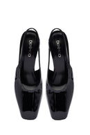 Woman Black Patent Leather Slingback Thick Heel Leather Shoe | Derimod