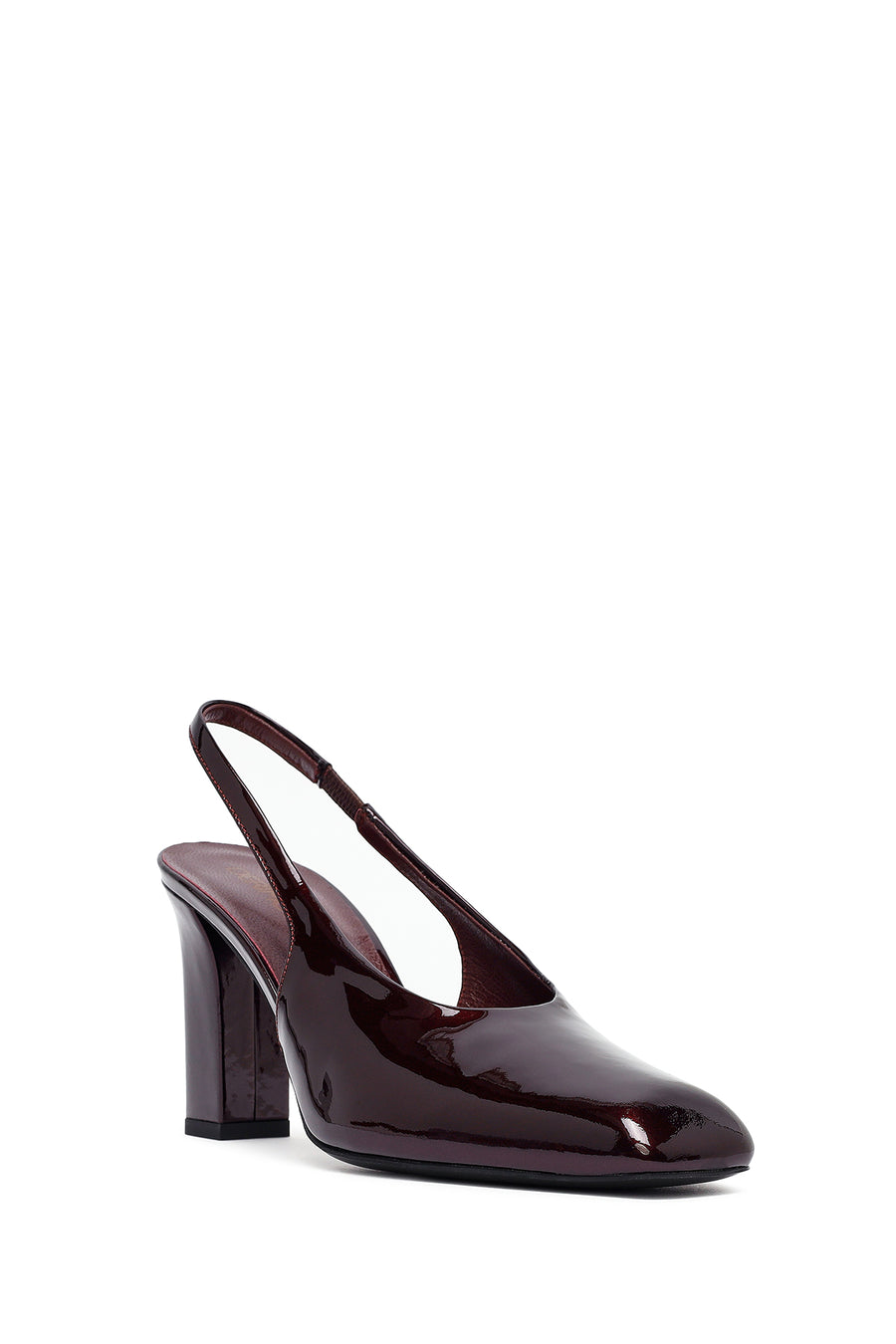 Woman Burgundy Open Back Thick Heel Patent Leather Leather Shoe