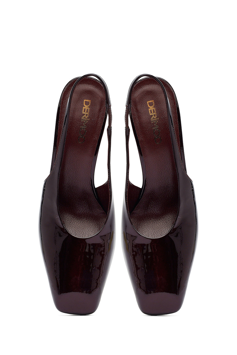 Woman Burgundy Open Back Thick Heel Patent Leather Leather Shoe