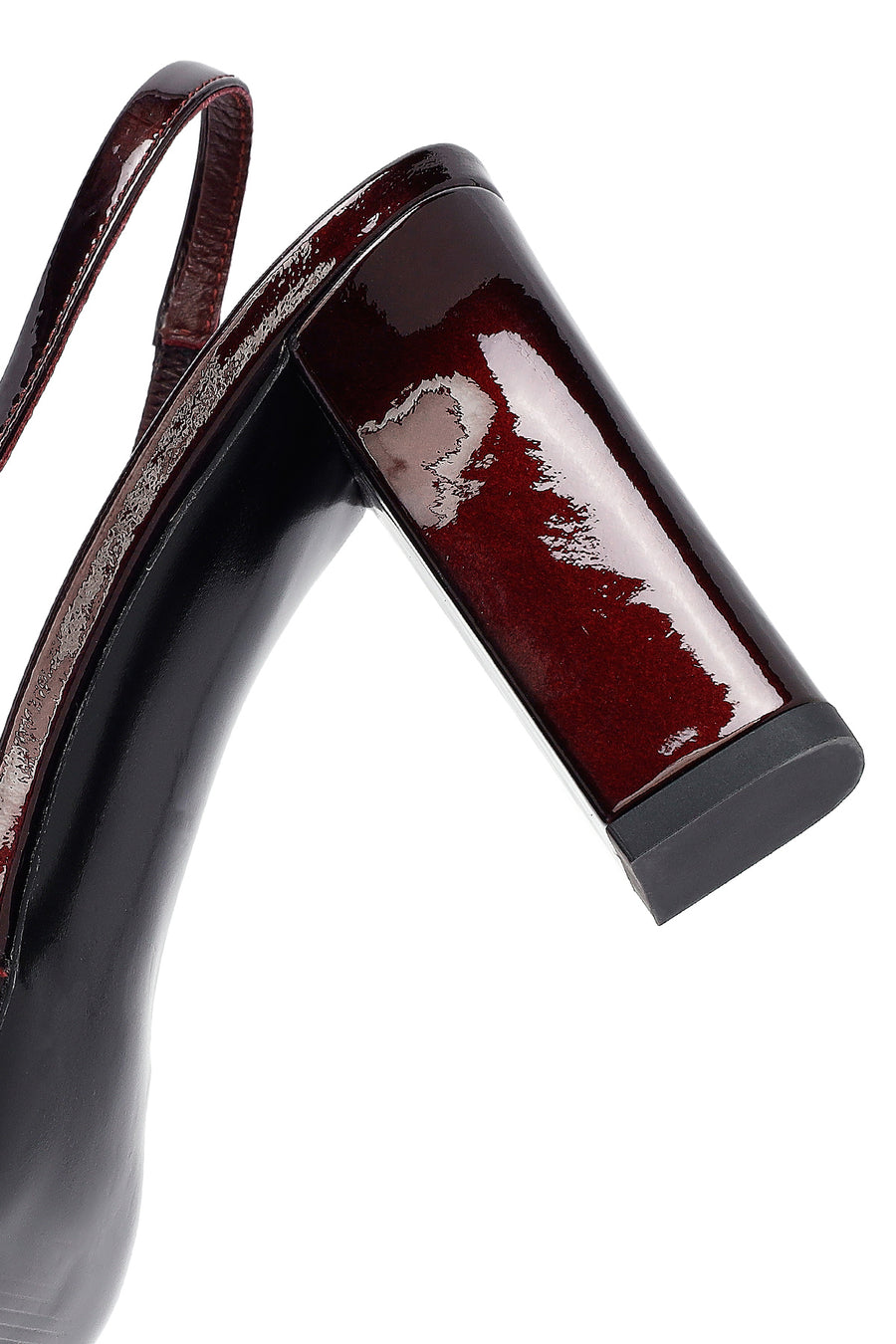 Woman Burgundy Open Back Thick Heel Patent Leather Leather Shoe