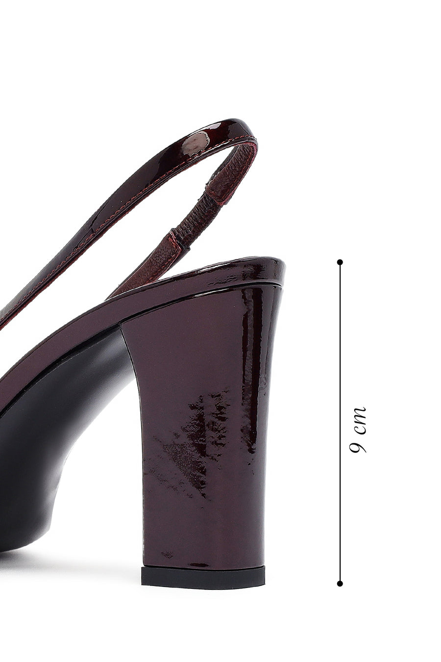 Woman Burgundy Open Back Thick Heel Patent Leather Leather Shoe