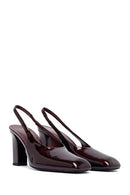 Woman Burgundy Open Back Thick Heel Patent Leather Leather Shoe | Derimod