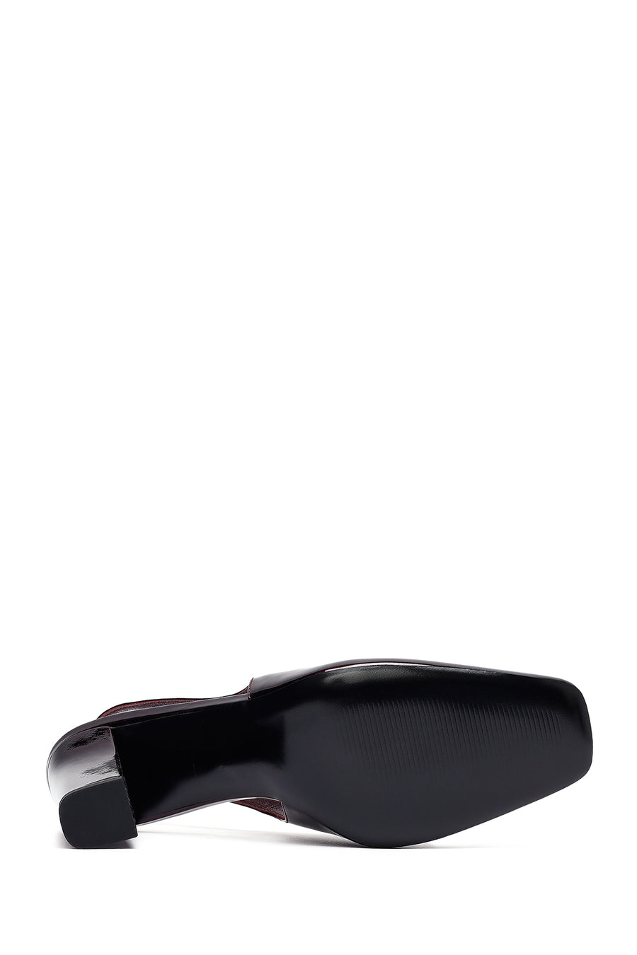 Woman Burgundy Open Back Thick Heel Patent Leather Leather Shoe