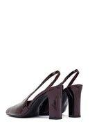 Woman Burgundy Open Back Thick Heel Patent Leather Leather Shoe | Derimod