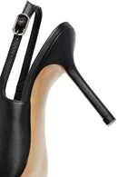 Woman Black Buckled Slingback High Thin Heel Leather Shoe | Derimod