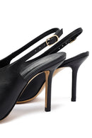 Woman Black Buckled Slingback High Thin Heel Leather Shoe | Derimod