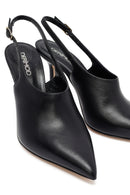 Woman Black Buckled Slingback High Thin Heel Leather Shoe | Derimod