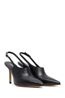 Woman Black Buckled Slingback High Thin Heel Leather Shoe | Derimod