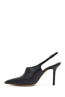 Woman Black Buckled Slingback High Thin Heel Leather Shoe | Derimod