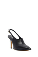 Woman Black Buckled Slingback High Thin Heel Leather Shoe | Derimod