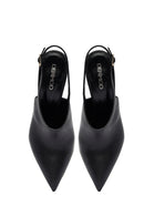 Woman Black Buckled Slingback High Thin Heel Leather Shoe | Derimod