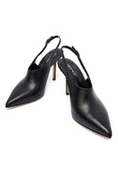 Woman Black Buckled Slingback High Thin Heel Leather Shoe | Derimod