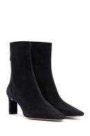 Kadın Siyah Fermuarlı Kısa Topuklu Süet Deri Bot | Derimod