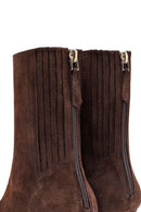 Kadın Kahverengi Fermuarlı Kısa Topuklu Süet Deri Bot | Derimod