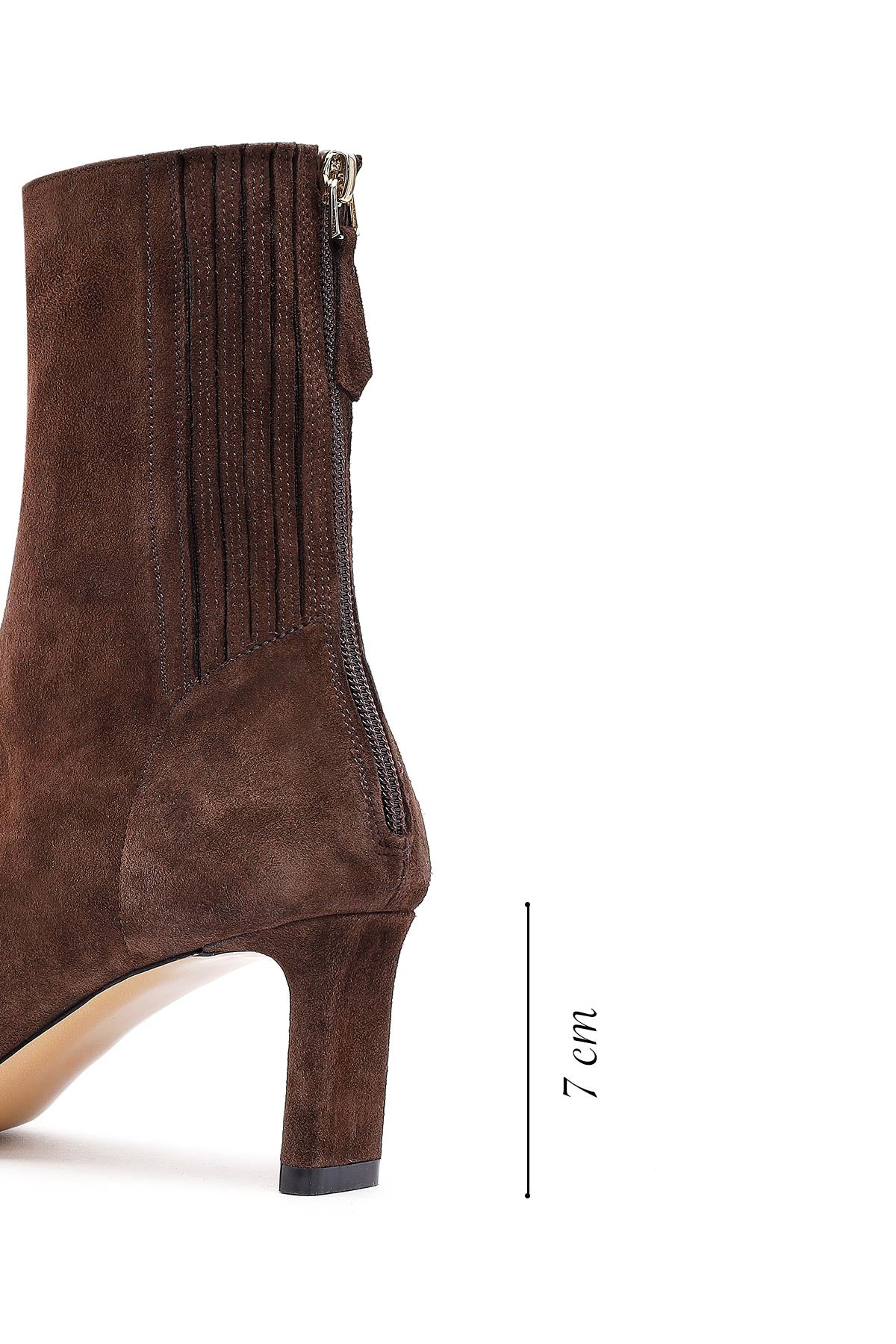 Kadın Kahverengi Fermuarlı Kısa Topuklu Süet Deri Bot