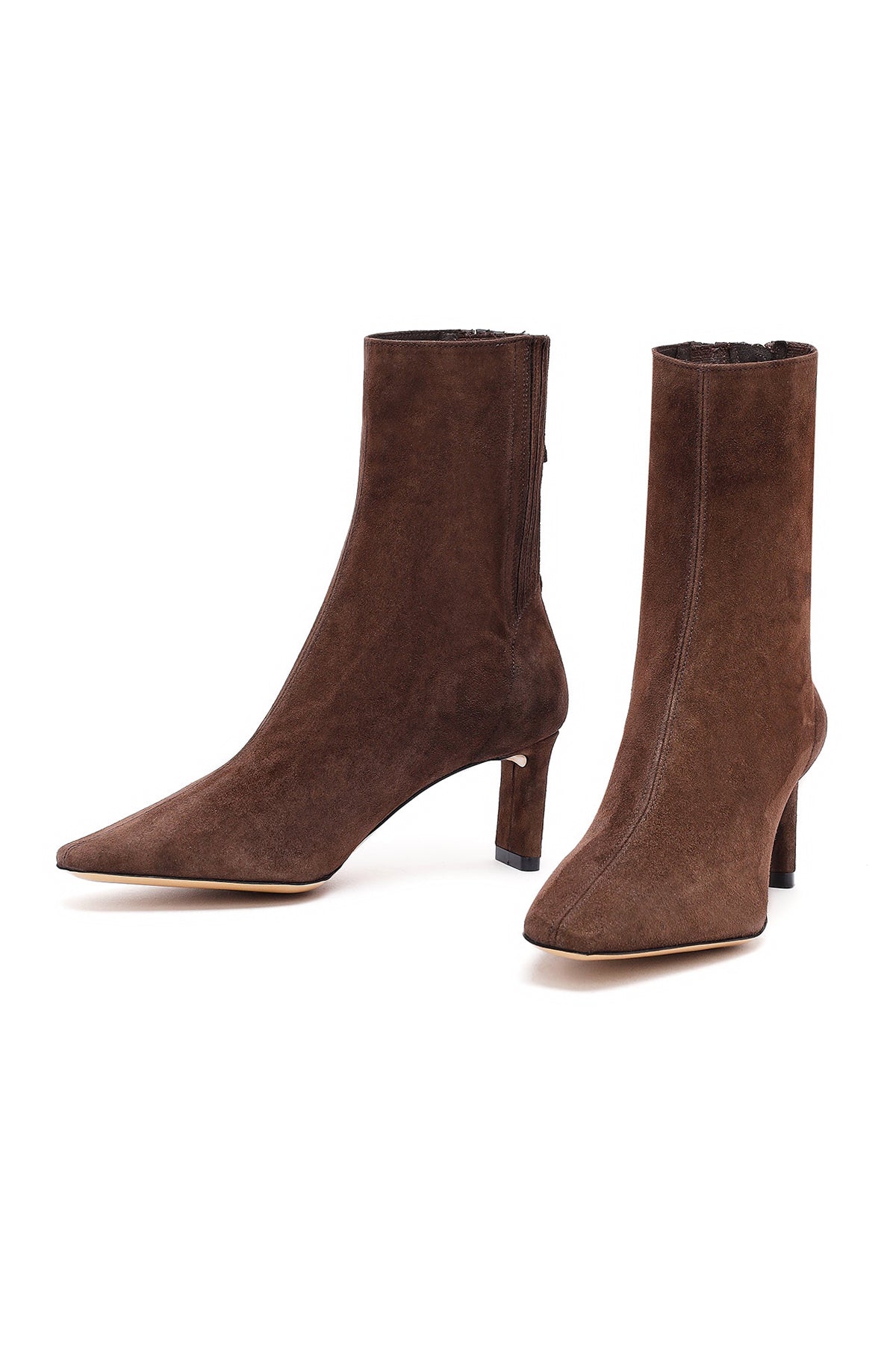 Kadın Kahverengi Fermuarlı Kısa Topuklu Süet Deri Bot
