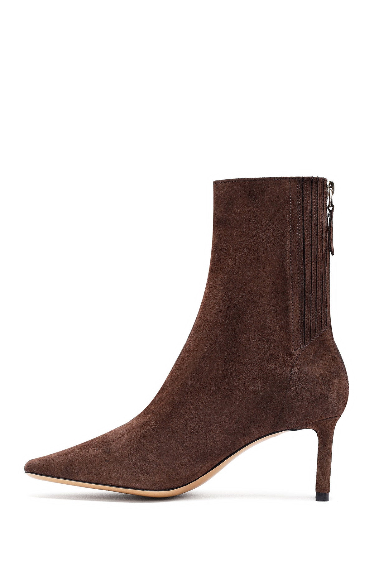 Kadın Kahverengi Fermuarlı Kısa Topuklu Süet Deri Bot