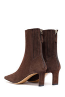 Kadın Kahverengi Fermuarlı Kısa Topuklu Süet Deri Bot | Derimod