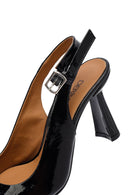 Woman Black Slingback Chunky Heel Leather Shoe | Derimod