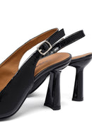 Woman Black Slingback Chunky Heel Leather Shoe | Derimod