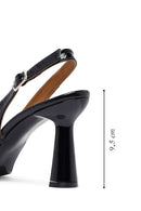 Woman Black Slingback Chunky Heel Leather Shoe | Derimod