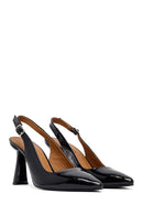 Woman Black Slingback Chunky Heel Leather Shoe | Derimod