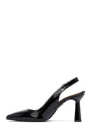 Woman Black Slingback Chunky Heel Leather Shoe | Derimod