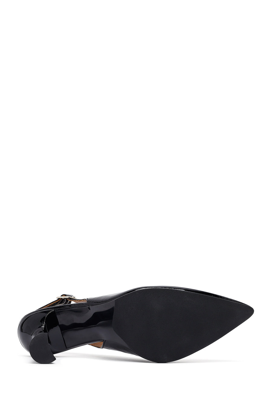 Woman Black Slingback Chunky Heel Leather Shoe