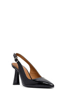 Woman Black Slingback Chunky Heel Leather Shoe | Derimod